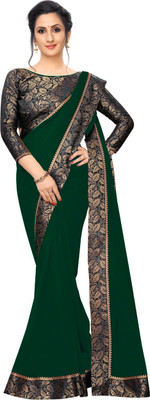 Maruti Creation Solid/Plain Bollywood Georgette Saree(Dark Green)