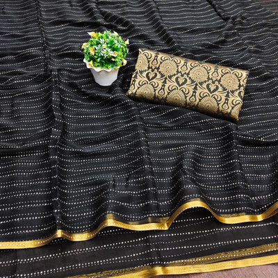 DIVYASHAKTI FASHION Striped Bollywood Chiffon Saree(Black)