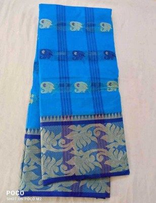 Ghosh handloom Self Design Tant Cotton Blend Saree(Blue)