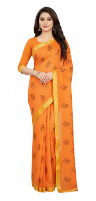 ShivMaya Floral Print Daily Wear Georgette Saree(Orange)