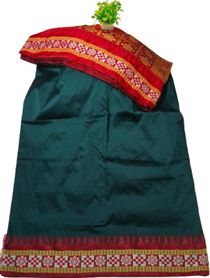 Cirkirow Temple Border, Solid/Plain Sambalpuri Tussar Silk Saree(Dark Green)