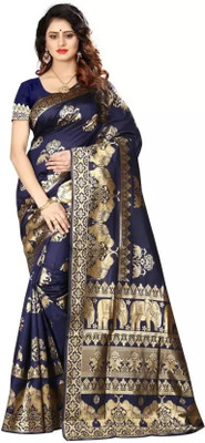 K SALIYA ENTERPRISE Geometric Print Kanjivaram Tussar Silk Saree(Blue)