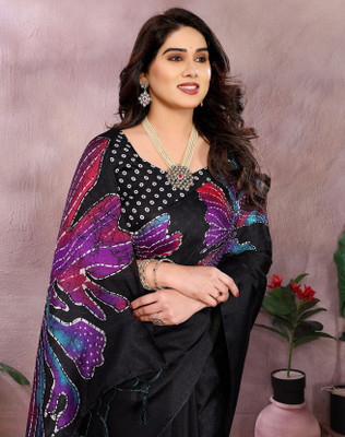 YASHIKA Printed Bollywood Art Silk Saree(Purple, Black)