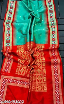 Fancy Store Temple Border Sambalpuri Art Silk Saree(Light Green)