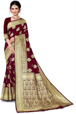 TINA FASHION Self Design Banarasi Cotton Silk Saree(Maroon)