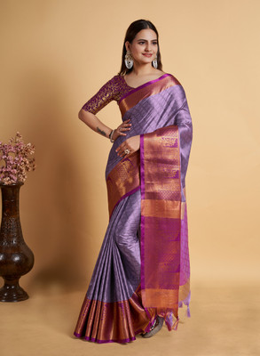 MM VENTURE Woven Dharmavaram Cotton Silk Saree(Beige)