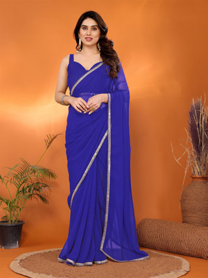 PANZORA Solid/Plain Bollywood Georgette Saree(Blue)