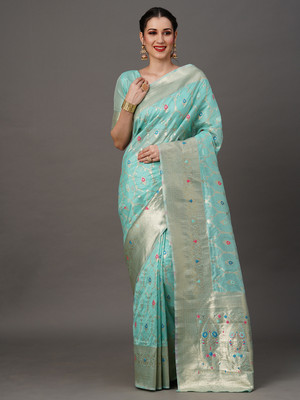 Tasrika Woven Banarasi Organza Saree(Light Blue)