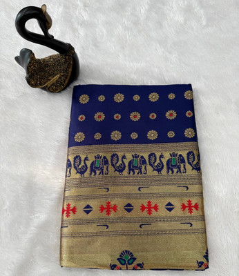 Neel Fashion Self Design Banarasi Silk Blend Saree(Dark Blue)