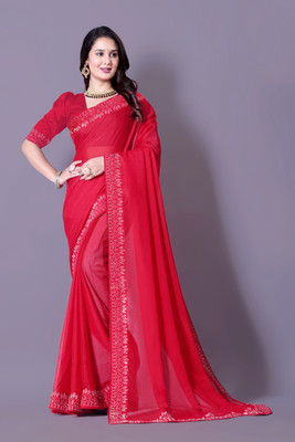 Lajamani Fashion Self Design, Embellished Bollywood Georgette Saree(Red)