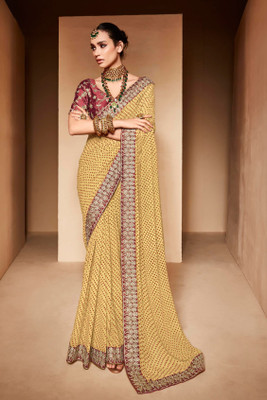 Divastri Embellished Bollywood Georgette Saree(Cream)