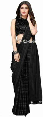 creative creation Printed Banarasi Georgette Saree(Black)