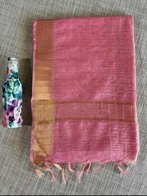 Zafreen Handloom Checkered, Woven, Self Design Bhagalpuri Cotton Silk Saree(Black)