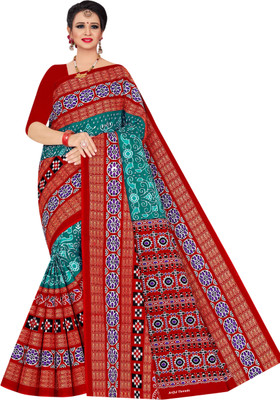 ARTFULTHREADS Printed, Graphic Print Sambalpuri Pure Cotton Saree(Multicolor)
