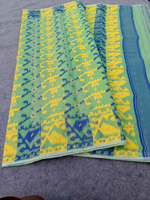 DPTEXTILE Woven Jamdani Cotton Blend Saree(Light Green)