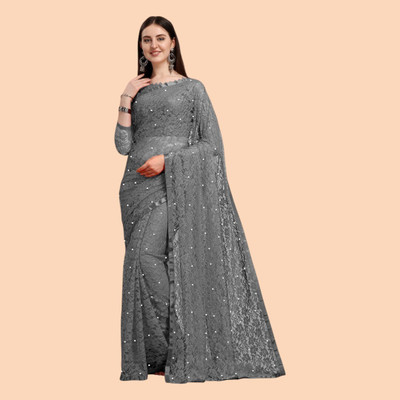 nexxxa Self Design Bollywood Net Saree(Grey)