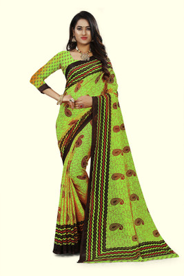 RUNAYA NX Digital Print Chanderi Chiffon Saree(Light Green)