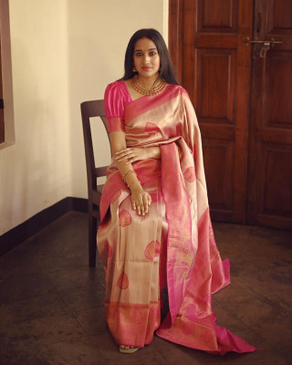 K SALIYA ENTERPRISE Printed Banarasi Jacquard Saree(Pink)