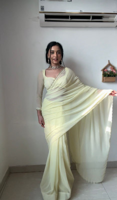 Moda Rapido Embroidered Saree with Attached Blouse Georgette Saree(Yellow)
