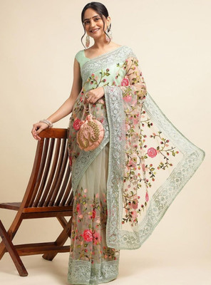 NIYANTAKSH Embroidered Bollywood Net Saree(Light Green)