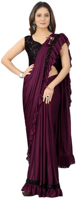 cantus Embellished Bollywood Lycra Blend Saree(Purple)