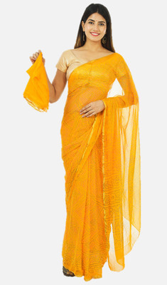 HouseOfCommon Printed Handloom Chiffon Saree(Yellow)