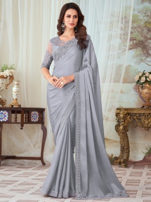 Divastri Embellished Bollywood Silk Blend Saree(Grey)