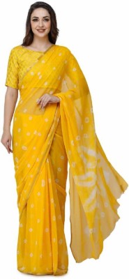 JustEthnic Printed Bandhani Chiffon Saree(Yellow)
