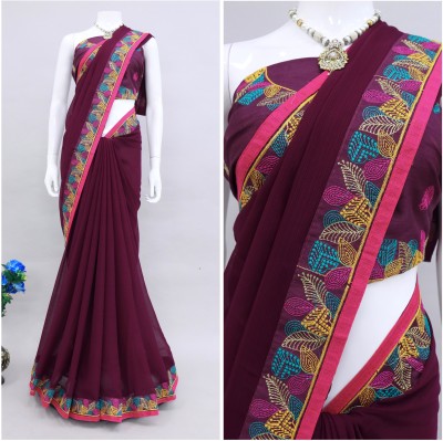 monoria Embroidered Bollywood Georgette Saree(Purple)