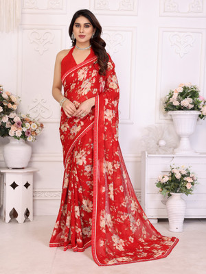 Divastri Printed Bollywood Georgette Saree(Red, White)