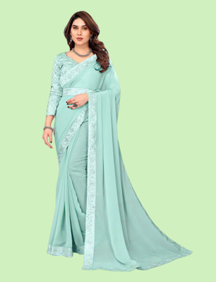 RUBEE FEB Embellished Bollywood Georgette Saree(Light Blue)