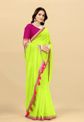 Edina Solid/Plain Bollywood Georgette Saree(Green)