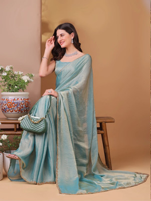 Gajal Self Design Bollywood Jimmy choo, Pure Silk Saree(Light Blue)