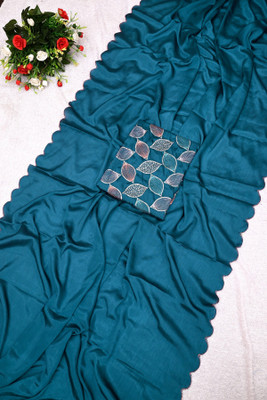 Apnisha Solid/Plain Bollywood Chiffon Saree(Dark Blue)