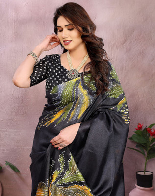 YASHIKA Printed Bollywood Art Silk Saree(Green, Black)