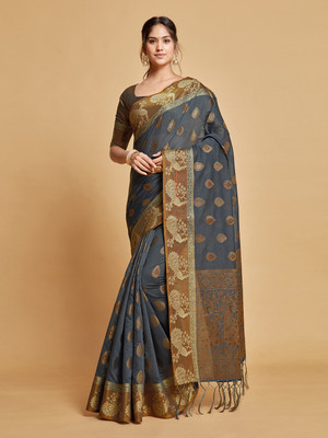 ishika fab Embroidered Chanderi Handloom Art Silk Saree(Grey)