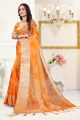 Aarunika BS Tie-Dye Bollywood Organza Saree(Orange, Yellow)