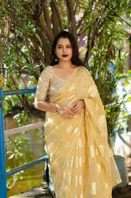 Riddhi textile Hub Woven Chanderi Georgette Saree(Beige)