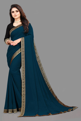 Aai shree khodiyar Solid/Plain, Embroidered Daily Wear Georgette, Chiffon Saree(Dark Green)