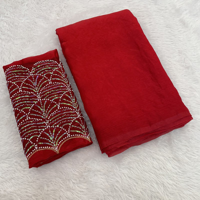 LAJEELEE Embroidered Bollywood Chiffon Saree(Red)