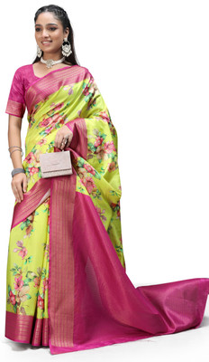 PremVastra Digital Print Floral Crepe Saree(Pink)