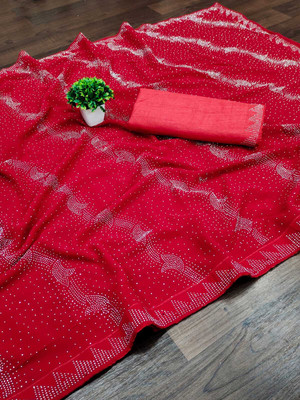 ishu enterprise Self Design Bollywood Georgette Saree(Red)