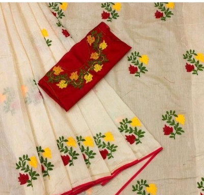 MA FASHION Self Design Bollywood Net Saree(Cream)