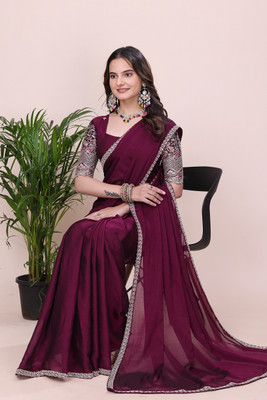 K 5 FASHION Embroidered Bollywood Chiffon Saree(Purple)