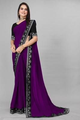 Aai shree khodiyar Solid/Plain Bollywood Georgette Saree(Purple)