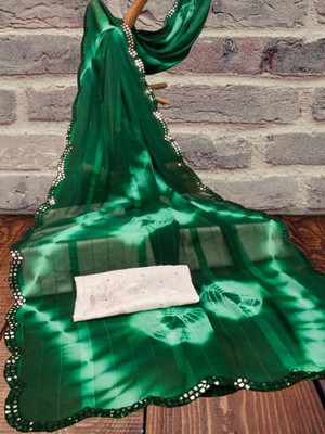 DALPATSINGH Printed Bandhani Georgette Saree(Light Green)