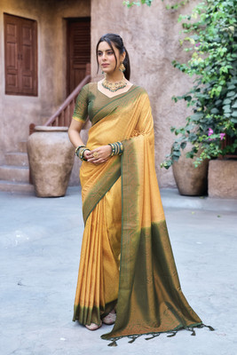 Divastri Solid/Plain Banarasi Jacquard Saree(Gold)