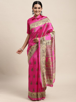 Divastri Printed Daily Wear Silk Blend Saree(Pink)