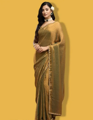 msraka Embellished Bollywood Jimmy choo Saree(Gold)