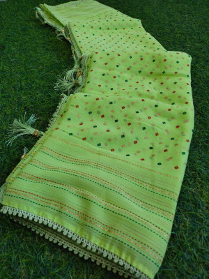 JMDF Printed Bandhani Chiffon Saree(Light Green)